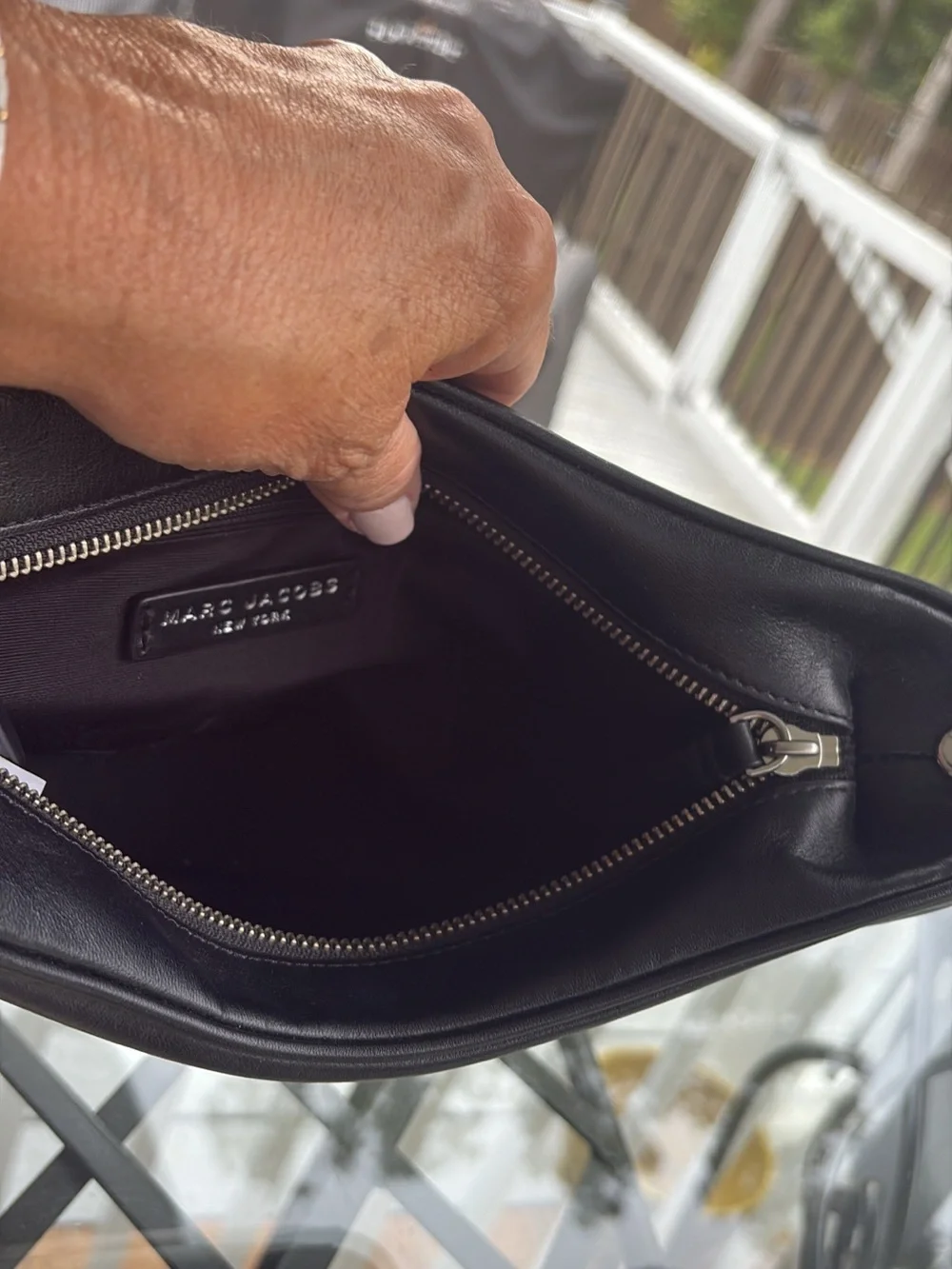 Marc Jacobs Black Leather Shoulder Bag with Silver Chain Strap